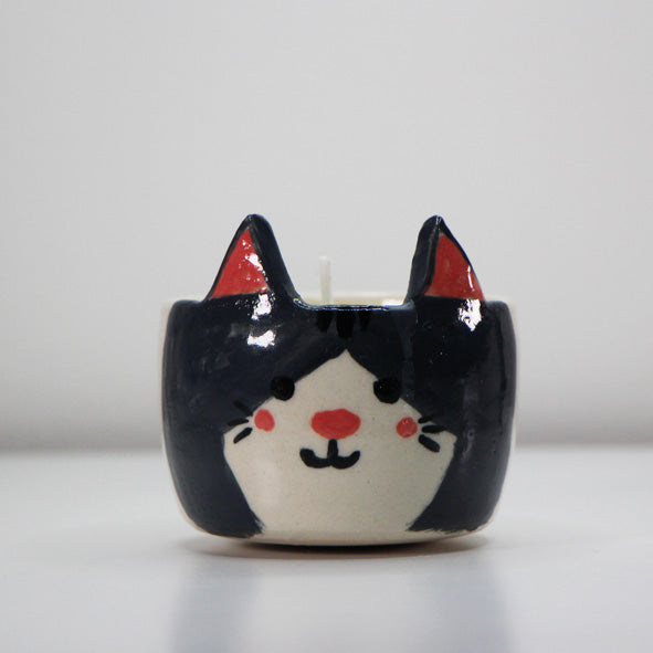black cat candle holder, ceramic cat candle holder, cat tea light holder, black candle holder, cat decor, gothic cat decor, cat lover gift, animal candle holder, unique candle holder
