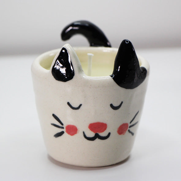 black ear cat candle holder, cat candle holder with black ears, ceramic cat candle holder, cat tea light holder, unique cat candle holder, cat decor, animal candle holder, cat lover gift, decorative candle holder