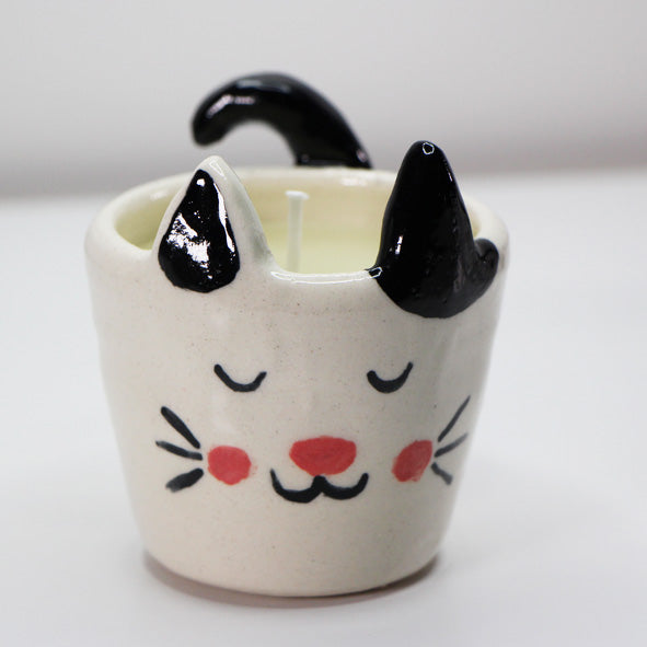 black ear cat candle holder, cat candle holder with black ears, ceramic cat candle holder, cat tea light holder, unique cat candle holder, cat decor, animal candle holder, cat lover gift, decorative candle holder