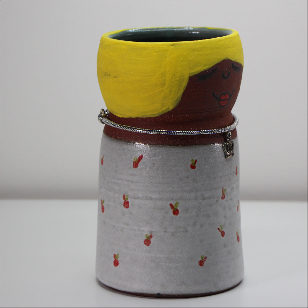 Cherry Lady Whimsical Ceramic Planter | Handmade Pottery