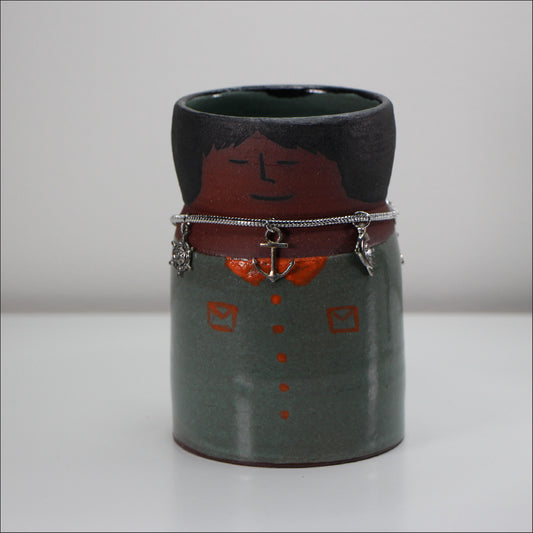Captain Green Ceramic Planter | Handmade Pottery with Necklace