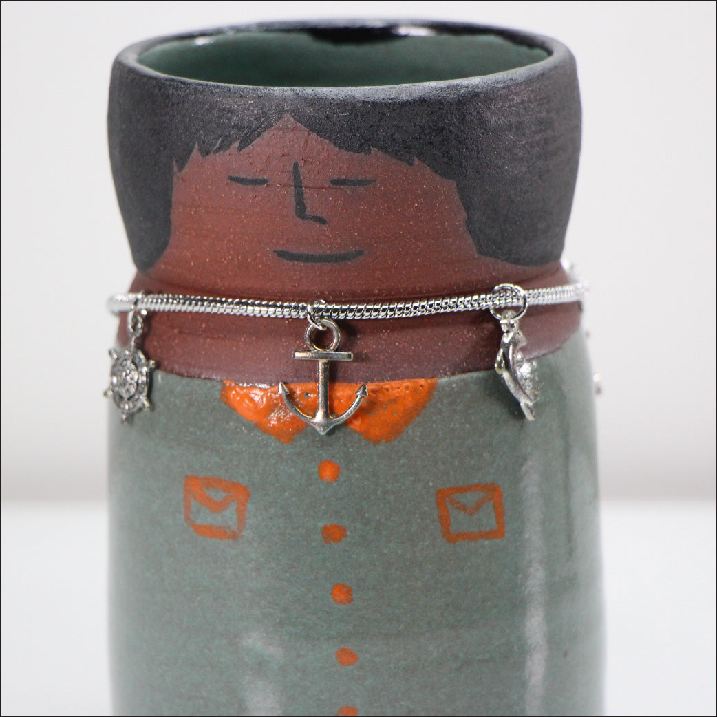 Captain Green Ceramic Planter | Handmade Pottery with Necklace