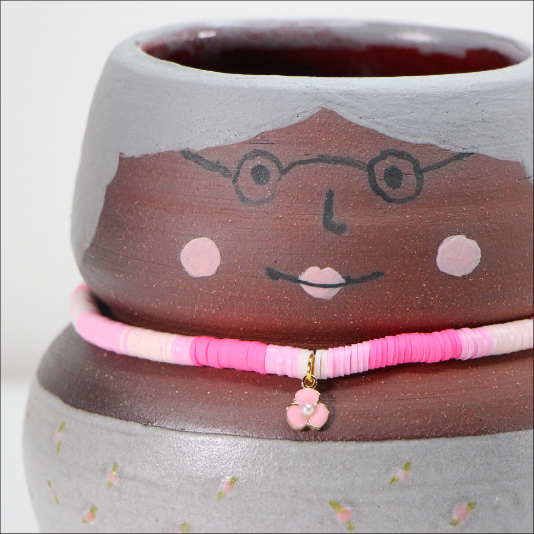 Grandma Vintage Ceramic Planter | Handmade Pottery with Necklace