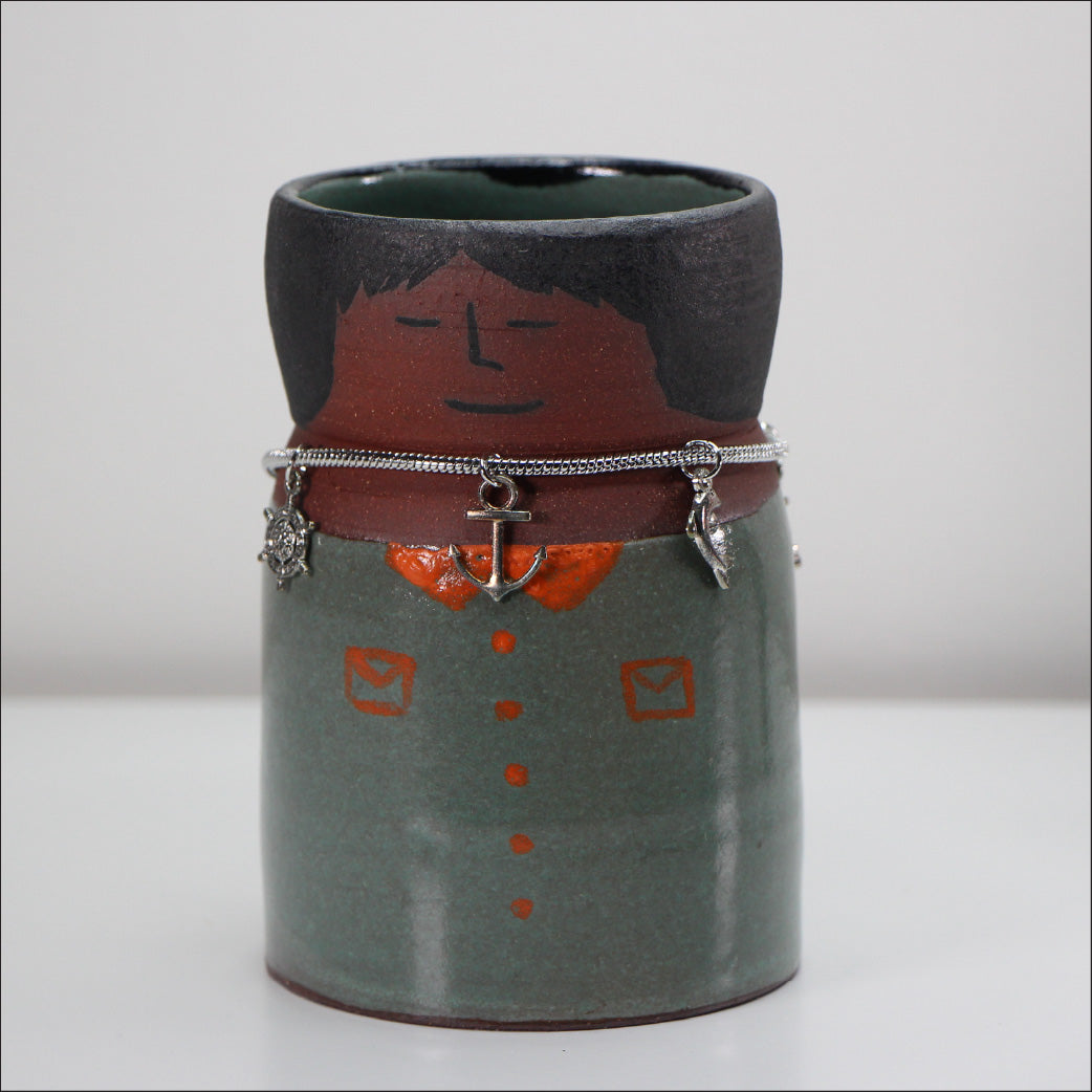 Captain Green Ceramic Planter | Handmade Pottery with Necklace