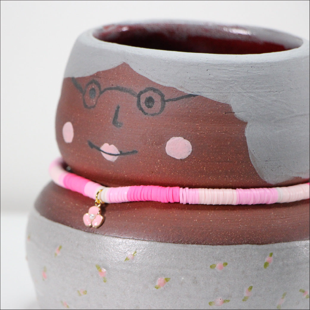 Grandma Vintage Ceramic Planter | Handmade Pottery with Necklace