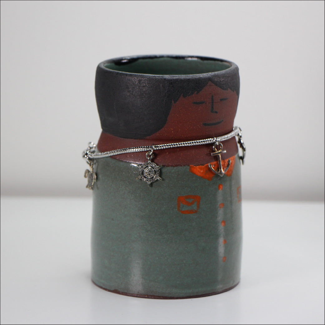 Captain Green Ceramic Planter | Handmade Pottery with Necklace